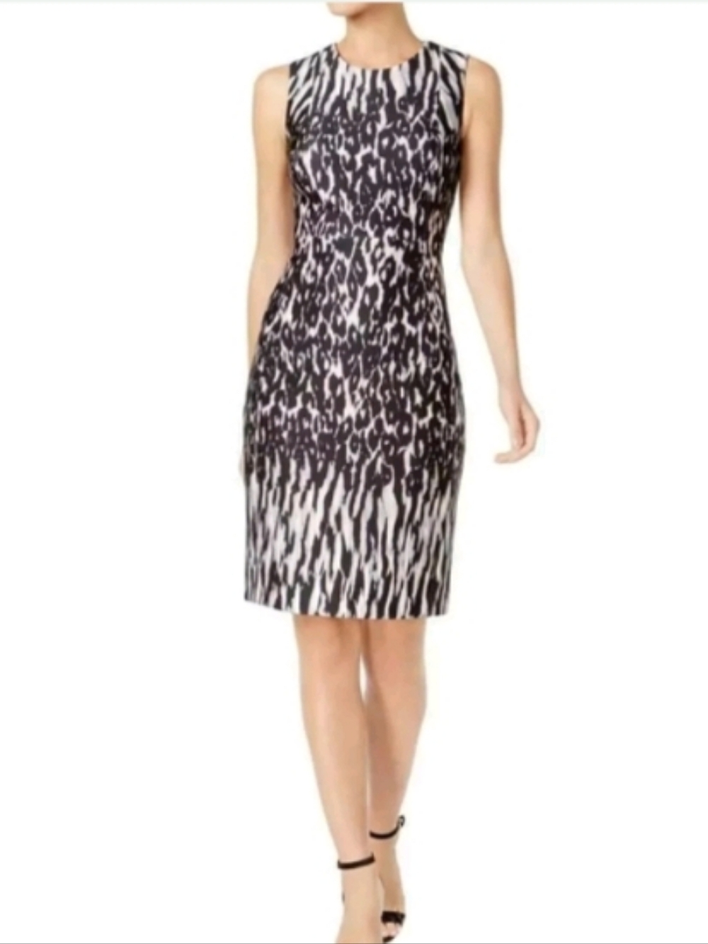 Calvin Klein Elegant Sleeveless Scuba Sheath Dress Animal Print Sz 4